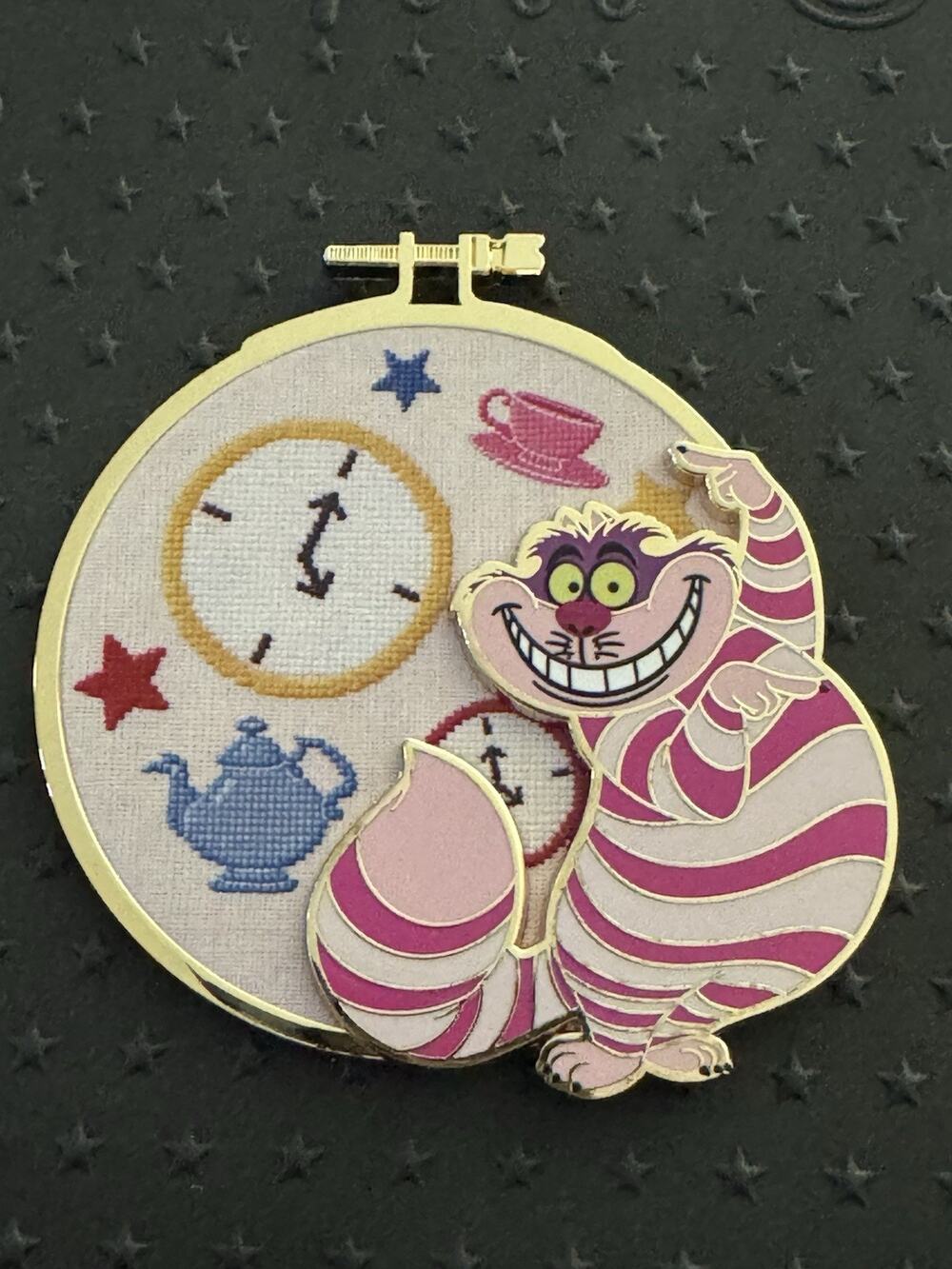 PALM Pink A La Mode Disney Classics Cross Stitch Pin Cheshire Cat Alice LE 500
